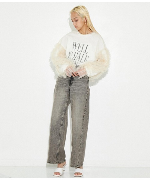 Settimissimo(セッティミッシモ)の「フリルキャンディースリーブ シアー プルオーバー 長袖(Tシャツ/カットソー・レディース・ブラック/アイボリー・FREE)」の21枚目の写真