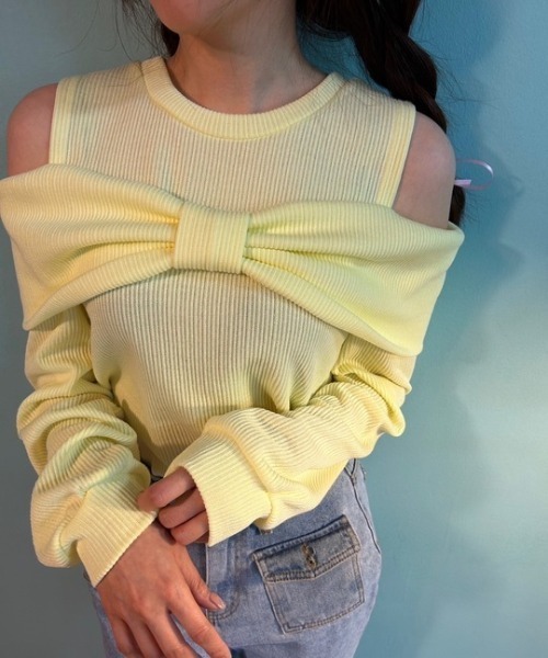 ipugo(イプゴ)の「ipugo/イプゴ 2WAYオフショルリブトップス 秋物 秋服 2026年秋冬(Tシャツ/カットソー・レディース・ピンク/ホワイト/イエロー・FREE)」の3枚目の写真