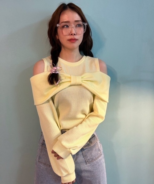 ipugo(イプゴ)の「ipugo/イプゴ 2WAYオフショルリブトップス 秋物 秋服 2026年秋冬(Tシャツ/カットソー・レディース・ピンク/ホワイト/イエロー・FREE)」の13枚目の写真