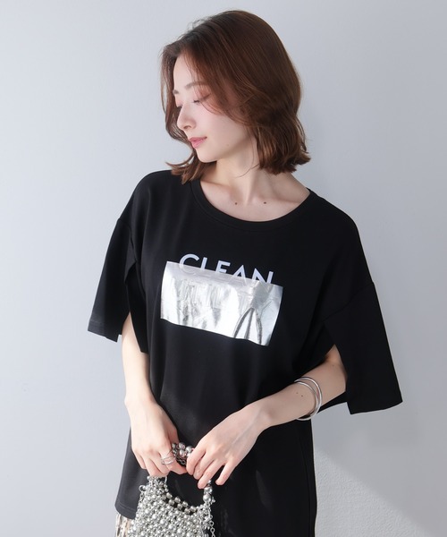 ALOけだるいパーマシルバープリント男女ゆったり半袖Tシャツ2点 M