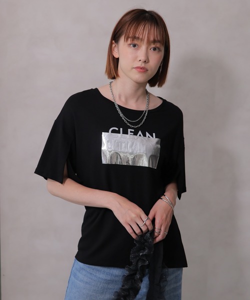 tシャツ シルバープリントロゴTシャツ レディース シルバープリントロゴTシャツ（Tシャツ/カットソー）｜LADYMADE