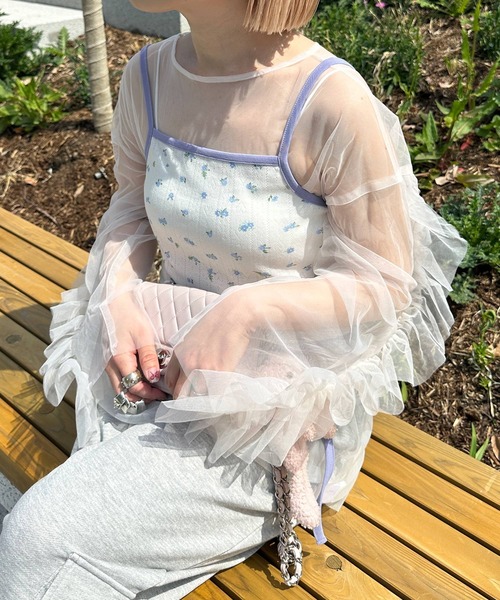 Alley by w closet（アリーバイダブルクローゼット）の「【Alley/SETアイテム】花柄TOPS&裾ピローンキャミ（カーディガン/ボレロ・レディース・イエロー/ピンク/オフホワイト・FREE）」の12枚目の写真