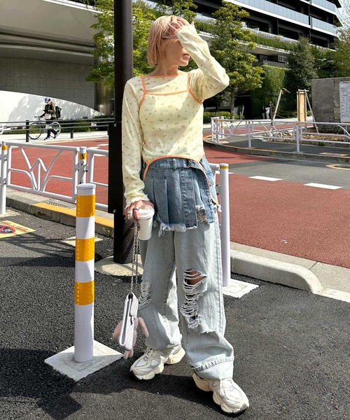 Alley by w closet（アリーバイダブルクローゼット）の「【Alley/SETアイテム】花柄TOPS&裾ピローンキャミ（カーディガン/ボレロ・レディース・イエロー/ピンク/オフホワイト・FREE）」の16枚目の写真