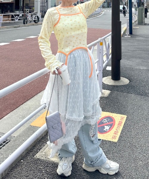 Alley by w closet（アリーバイダブルクローゼット）の「【Alley/SETアイテム】花柄TOPS&裾ピローンキャミ（カーディガン/ボレロ・レディース・イエロー/ピンク/オフホワイト・FREE）」の19枚目の写真