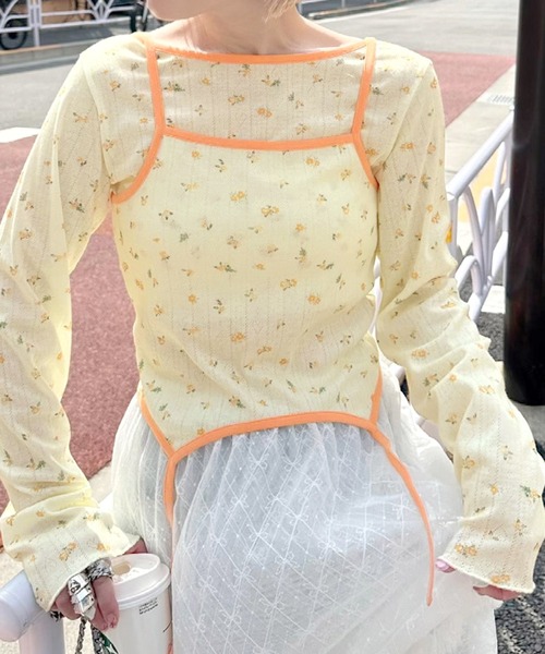 Alley by w closet（アリーバイダブルクローゼット）の「【Alley/SETアイテム】花柄TOPS&裾ピローンキャミ（カーディガン/ボレロ・レディース・イエロー/ピンク/オフホワイト・FREE）」の21枚目の写真