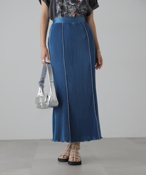 FREE'S MART（フリーズマート）の「配色メローカットソープリーツスカート（スカート・レディース・グレー/ブラック/ブルー・SMALL/MEDIUM）」の3枚目の写真