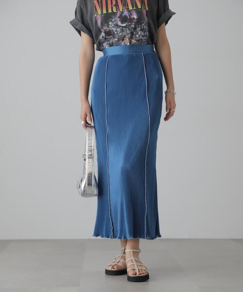 FREE'S MART（フリーズマート）の「配色メローカットソープリーツスカート（スカート・レディース・グレー/ブラック/ブルー・SMALL/MEDIUM）」の9枚目の写真