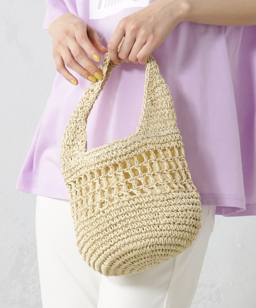 FOUND GOOD（ファウンドグッド）の「アミアミミニBAG（かごバッグ・レディース・グリーン系5/イエロー系5/ブラック/パープル系5/アイボリー・FREE）」の2枚目の写真