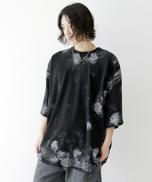 minsobi(ミンソビ)の「ペイントオーバーサイズTシャツ(Tシャツ/カットソー・メンズ・ホワイト/ブラック・FREE)」の1枚目の写真