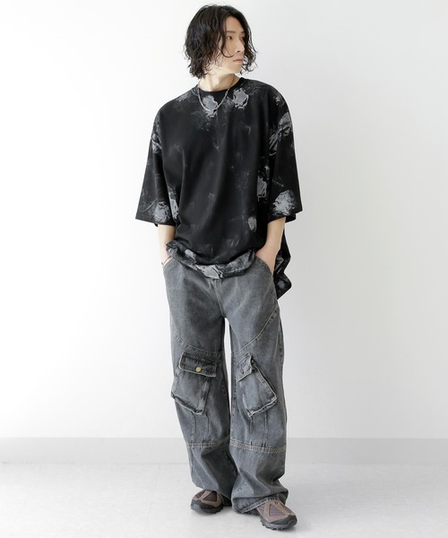 minsobi(ミンソビ)の「ペイントオーバーサイズTシャツ(Tシャツ/カットソー・メンズ・ホワイト/ブラック・FREE)」の4枚目の写真