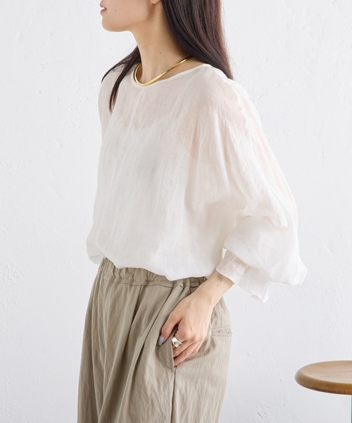 PUAL CE CIN(ピュアルセシン)の「ラミー袖フレアブラウス(シャツ/ブラウス・レディース・サックスブルー/オフホワイト/ライトグレー・FREE)」の6枚目の写真