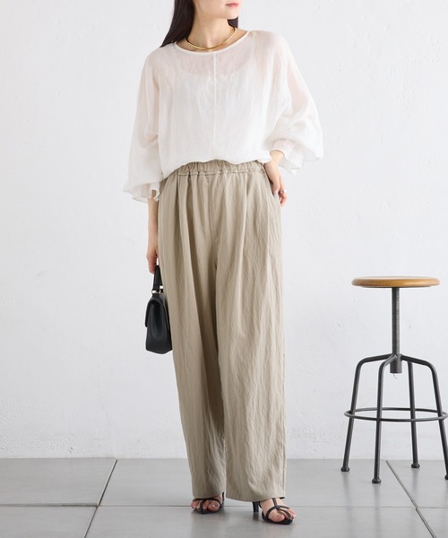 PUAL CE CIN(ピュアルセシン)の「ラミー袖フレアブラウス(シャツ/ブラウス・レディース・サックスブルー/オフホワイト/ライトグレー・FREE)」の8枚目の写真