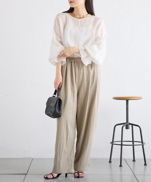 PUAL CE CIN(ピュアルセシン)の「ラミー袖フレアブラウス(シャツ/ブラウス・レディース・サックスブルー/オフホワイト/ライトグレー・FREE)」の9枚目の写真