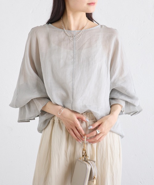 PUAL CE CIN(ピュアルセシン)の「ラミー袖フレアブラウス(シャツ/ブラウス・レディース・サックスブルー/オフホワイト/ライトグレー・FREE)」の13枚目の写真