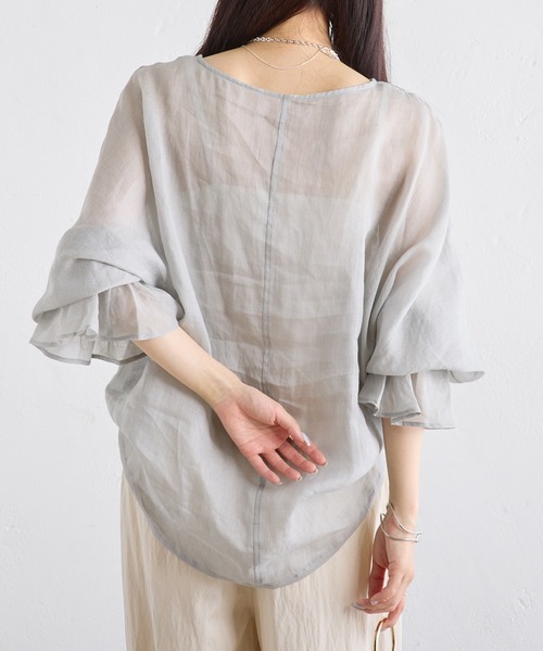 PUAL CE CIN(ピュアルセシン)の「ラミー袖フレアブラウス(シャツ/ブラウス・レディース・サックスブルー/オフホワイト/ライトグレー・FREE)」の16枚目の写真