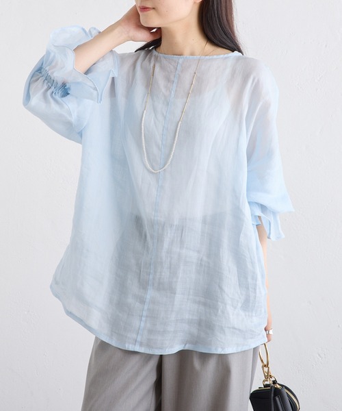 PUAL CE CIN(ピュアルセシン)の「ラミー袖フレアブラウス(シャツ/ブラウス・レディース・サックスブルー/オフホワイト/ライトグレー・FREE)」の20枚目の写真