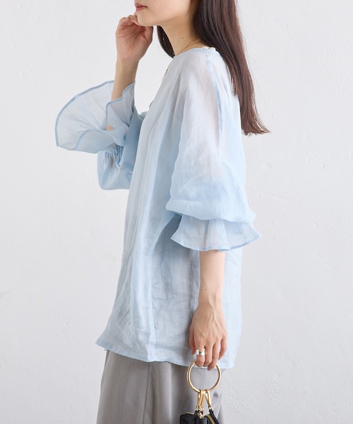 PUAL CE CIN(ピュアルセシン)の「ラミー袖フレアブラウス(シャツ/ブラウス・レディース・サックスブルー/オフホワイト/ライトグレー・FREE)」の22枚目の写真