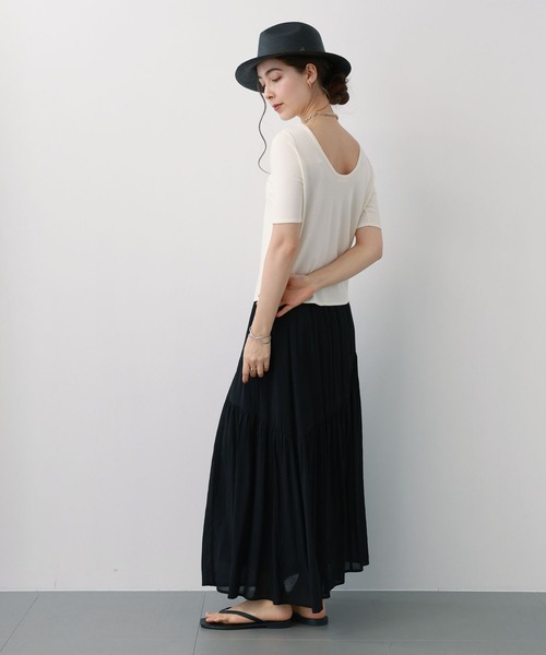 saloon(サルーン)の「SALOON(サルーン)/バックUネックトップス【手洗い可】半袖(Tシャツ/カットソー・レディース・オレンジ/オフホワイト/ブラック・FREE)」の7枚目の写真