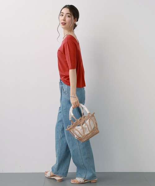 saloon(サルーン)の「SALOON(サルーン)/バックUネックトップス【手洗い可】半袖(Tシャツ/カットソー・レディース・オレンジ/オフホワイト/ブラック・FREE)」の18枚目の写真