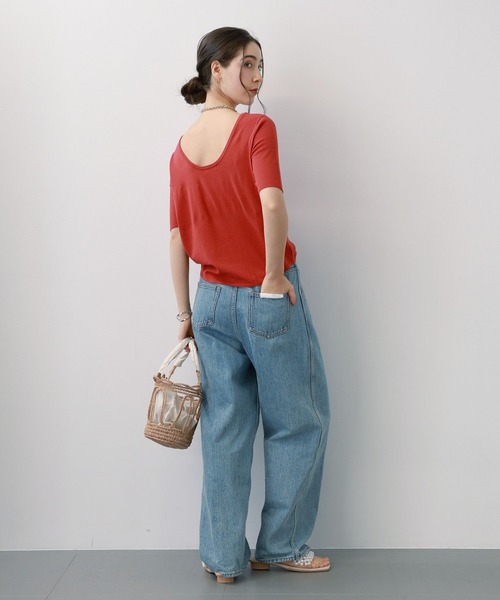 saloon(サルーン)の「SALOON(サルーン)/バックUネックトップス【手洗い可】半袖(Tシャツ/カットソー・レディース・オレンジ/オフホワイト/ブラック・FREE)」の17枚目の写真