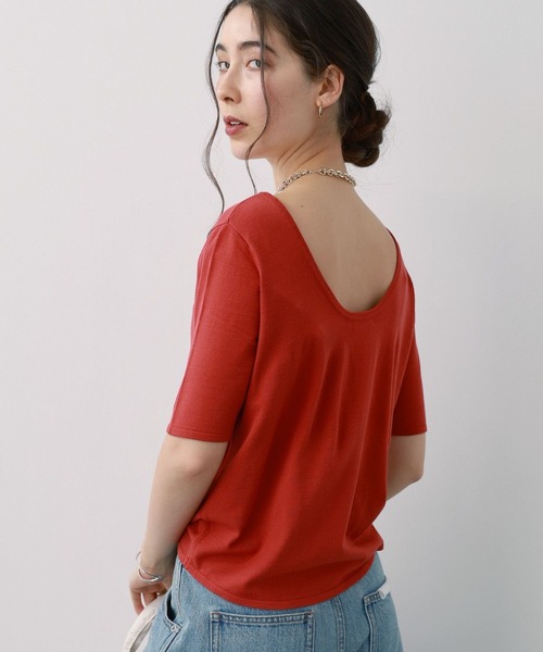 saloon(サルーン)の「SALOON(サルーン)/バックUネックトップス【手洗い可】半袖(Tシャツ/カットソー・レディース・オレンジ/オフホワイト/ブラック・FREE)」の20枚目の写真