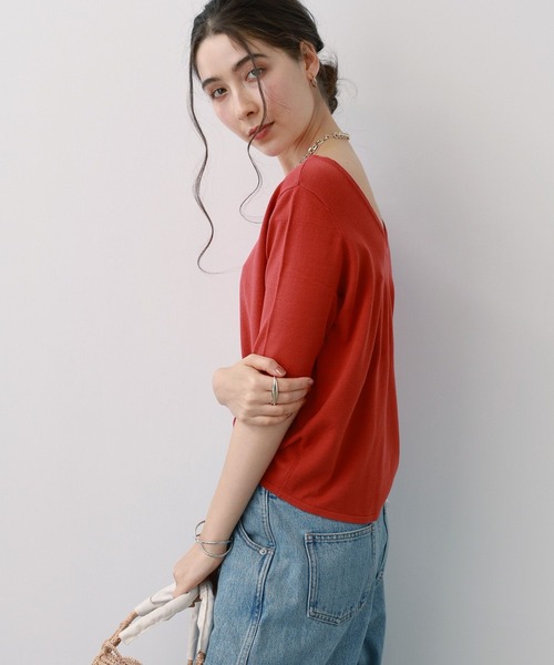 saloon(サルーン)の「SALOON(サルーン)/バックUネックトップス【手洗い可】半袖(Tシャツ/カットソー・レディース・オレンジ/オフホワイト/ブラック・FREE)」の19枚目の写真