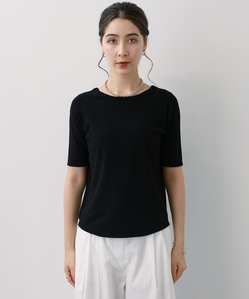 saloon(サルーン)の「SALOON(サルーン)/バックUネックトップス【手洗い可】半袖(Tシャツ/カットソー・レディース・オレンジ/オフホワイト/ブラック・FREE)」の11枚目の写真