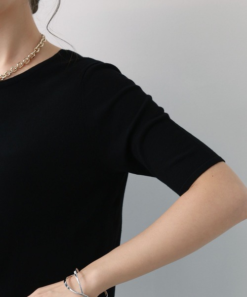 saloon(サルーン)の「SALOON(サルーン)/バックUネックトップス【手洗い可】半袖(Tシャツ/カットソー・レディース・オレンジ/オフホワイト/ブラック・FREE)」の16枚目の写真