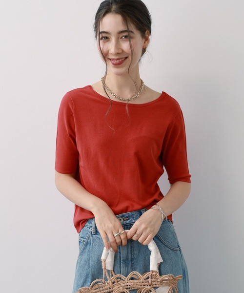 saloon(サルーン)の「SALOON(サルーン)/バックUネックトップス【手洗い可】半袖(Tシャツ/カットソー・レディース・オレンジ/オフホワイト/ブラック・FREE)」の21枚目の写真