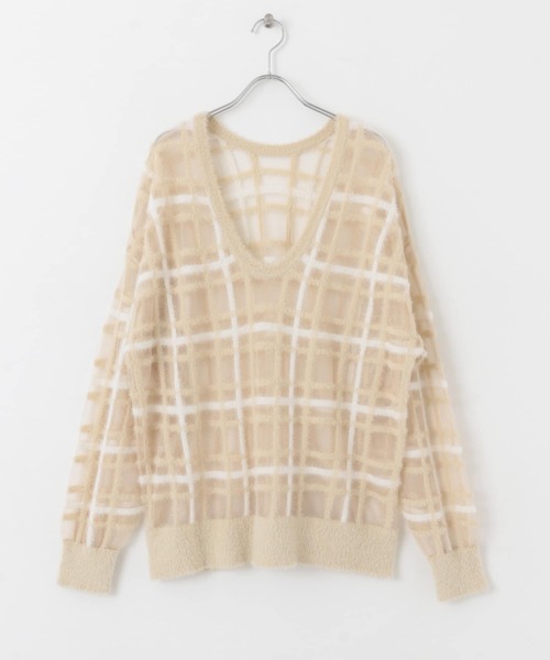 KBF(ケイビーエフ)の「シアーチェックフェザーニット(ニット/セーター・レディース・オレンジ系その他/ブルー系その他/ベージュ系その他/グレー系その他・ONE)」の10枚目の写真