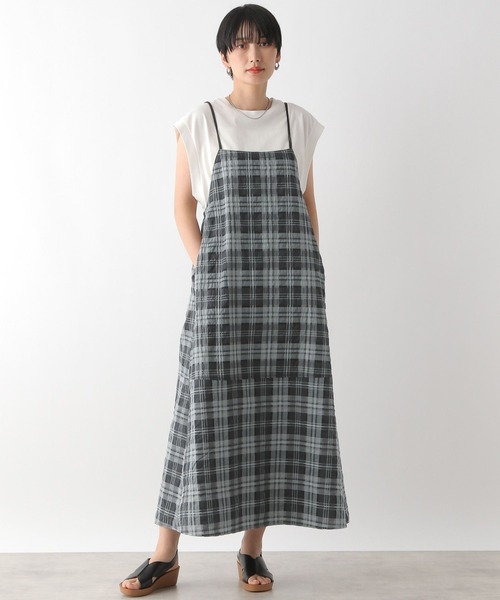 LEPSIM(レプシィム)の「チェックキャミワンピース 129307(ワンピース・レディース・ホワイト×ブラック/グリーン・FREE)」の1枚目の写真