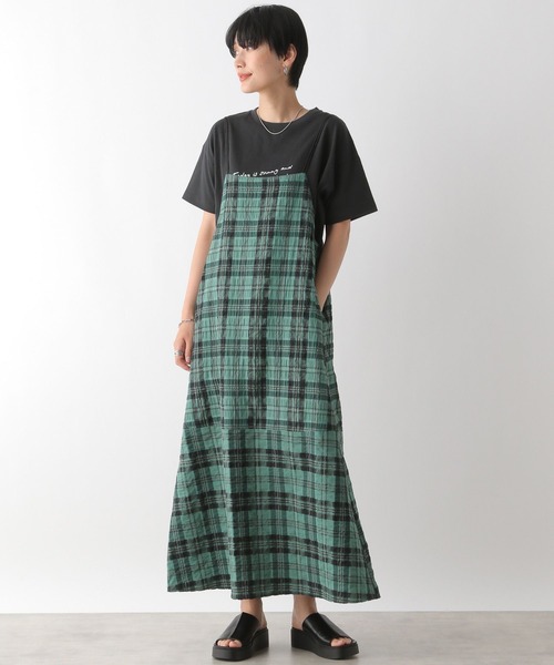 LEPSIM(レプシィム)の「チェックキャミワンピース 129307(ワンピース・レディース・ホワイト×ブラック/グリーン・FREE)」の2枚目の写真