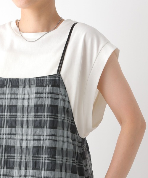 LEPSIM(レプシィム)の「チェックキャミワンピース 129307(ワンピース・レディース・ホワイト×ブラック/グリーン・FREE)」の12枚目の写真