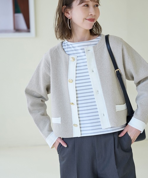 ROPE' PICNIC（ロペピクニック）の「金釦ニットカーディガン（カーディガン/ボレロ・レディース・ライトグレー/ブラック/オフホワイト・38）」の3枚目の写真