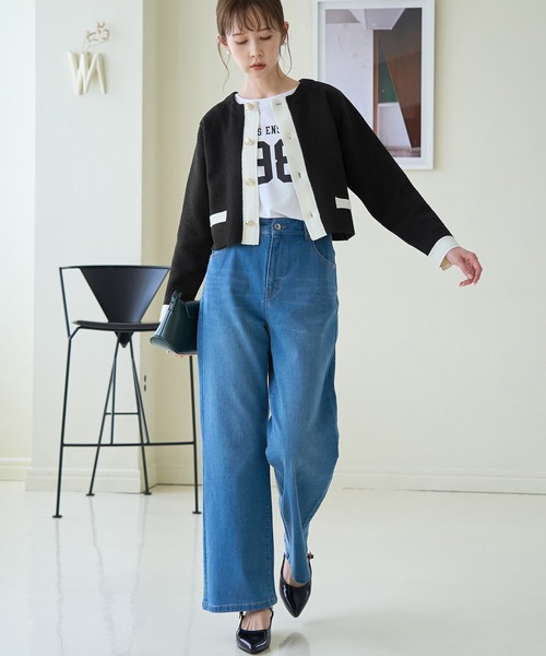 ROPE' PICNIC（ロペピクニック）の「金釦ニットカーディガン（カーディガン/ボレロ・レディース・ライトグレー/ブラック/オフホワイト・38）」の5枚目の写真