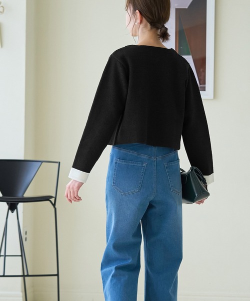 ROPE' PICNIC（ロペピクニック）の「金釦ニットカーディガン（カーディガン/ボレロ・レディース・ライトグレー/ブラック/オフホワイト・38）」の6枚目の写真