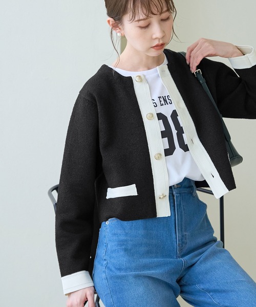 ROPE' PICNIC（ロペピクニック）の「金釦ニットカーディガン（カーディガン/ボレロ・レディース・ライトグレー/ブラック/オフホワイト・38）」の7枚目の写真