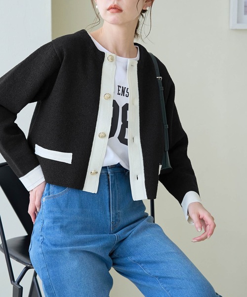 ROPE' PICNIC（ロペピクニック）の「金釦ニットカーディガン（カーディガン/ボレロ・レディース・ライトグレー/ブラック/オフホワイト・38）」の8枚目の写真