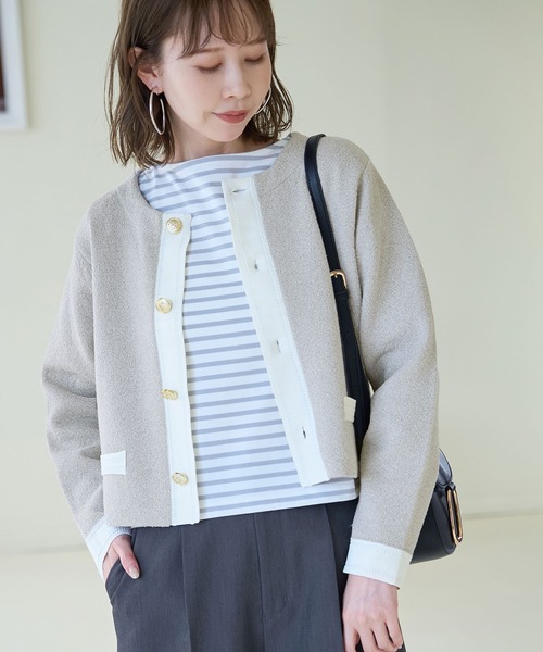 ROPE' PICNIC（ロペピクニック）の「金釦ニットカーディガン（カーディガン/ボレロ・レディース・ライトグレー/ブラック/オフホワイト・38）」の12枚目の写真