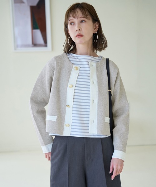 ROPE' PICNIC（ロペピクニック）の「金釦ニットカーディガン（カーディガン/ボレロ・レディース・ライトグレー/ブラック/オフホワイト・38）」の13枚目の写真