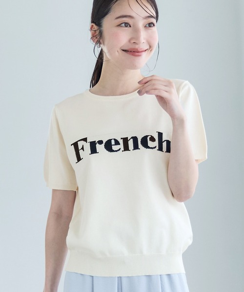 coca(coca)(コカ)の「ジャカードロゴニットトップス(Tシャツ/カットソー・レディース・ブラック/アイボリー・L/M/S)」の1枚目の写真