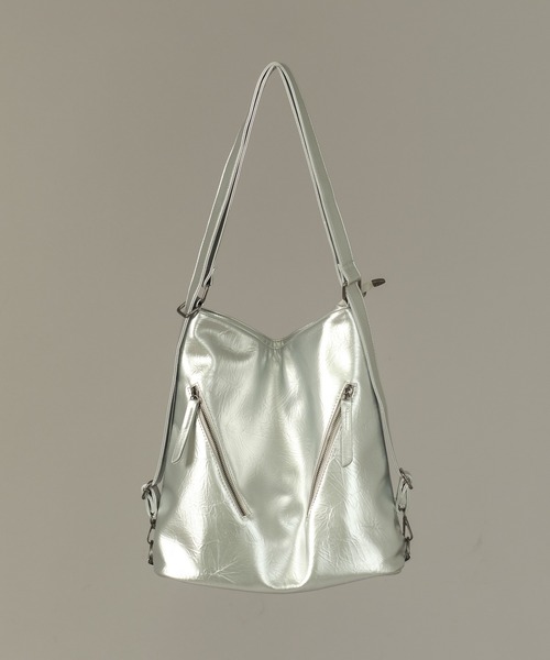 SELLE GLANT(セレグランテ)の「2WAY DESIGN ZIP SHOULDER BAG/2WAYデザインジップバッグ(ショルダーバッグ・メンズ・ブラック/シルバー・ONESIZE)」の9枚目の写真