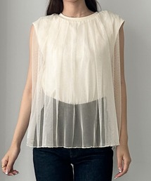 チュールノースリーブトップス