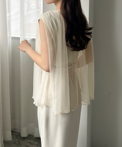 Louere（ルエレ）の「チュールノースリーブトップス（Tシャツ/カットソー・レディース・クリーム/ピンク/チャコール/ブラック/ライトグレー・SMALL/MEDIUM/LARGE/X-LARGE）」の13枚目の写真