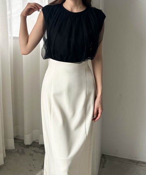 Louere（ルエレ）の「チュールノースリーブトップス（Tシャツ/カットソー・レディース・クリーム/ピンク/チャコール/ブラック/ライトグレー・SMALL/MEDIUM/LARGE/X-LARGE）」の16枚目の写真