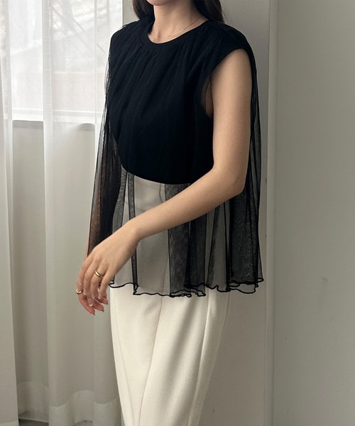 Louere（ルエレ）の「チュールノースリーブトップス（Tシャツ/カットソー・レディース・クリーム/ピンク/チャコール/ブラック/ライトグレー・SMALL/MEDIUM/LARGE/X-LARGE）」の18枚目の写真