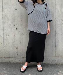 mi via loca | 【2WAY】シアースラブボーダー カットアウトリンガーTシャツ(Tシャツ/カットソー)