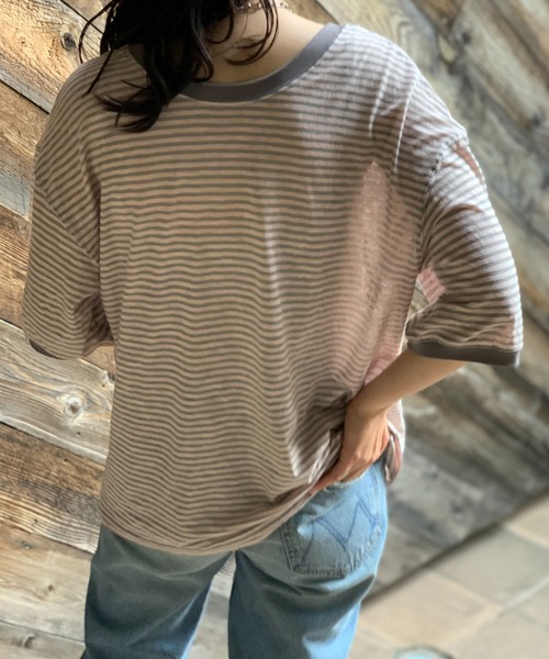 mi via loca(ミヴィアロカ)の「【2WAY】シアースラブボーダー カットアウトリンガーTシャツ(Tシャツ/カットソー・レディース・ブラック×ホワイト/キャメル/グレー×ピンク・FREE)」の12枚目の写真
