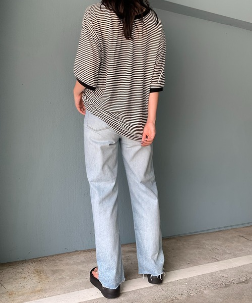 mi via loca(ミヴィアロカ)の「【2WAY】シアースラブボーダー カットアウトリンガーTシャツ(Tシャツ/カットソー・レディース・ブラック×ホワイト/キャメル/グレー×ピンク・FREE)」の15枚目の写真
