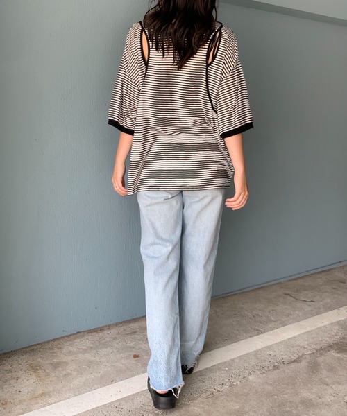 mi via loca(ミヴィアロカ)の「【2WAY】シアースラブボーダー カットアウトリンガーTシャツ(Tシャツ/カットソー・レディース・ブラック×ホワイト/キャメル/グレー×ピンク・FREE)」の17枚目の写真